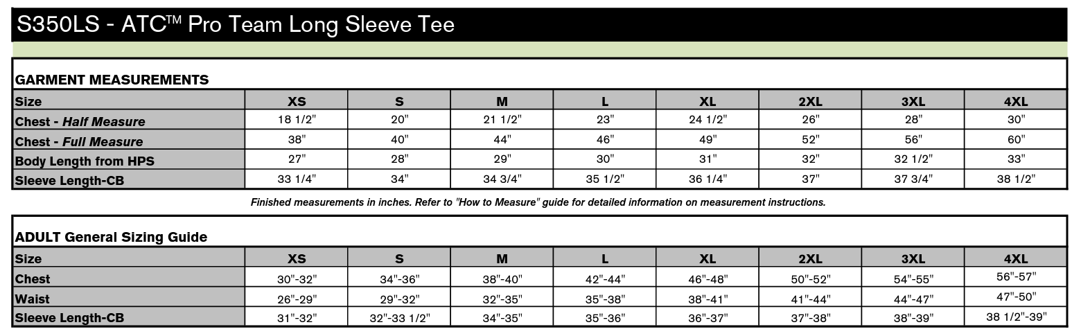 S350LS SIZE CHART